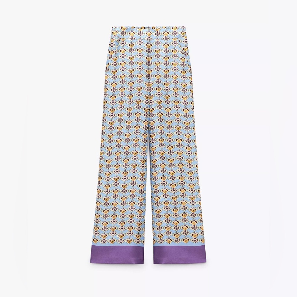 Zara Satin Effect Geometric Wide Legged Pants sz S